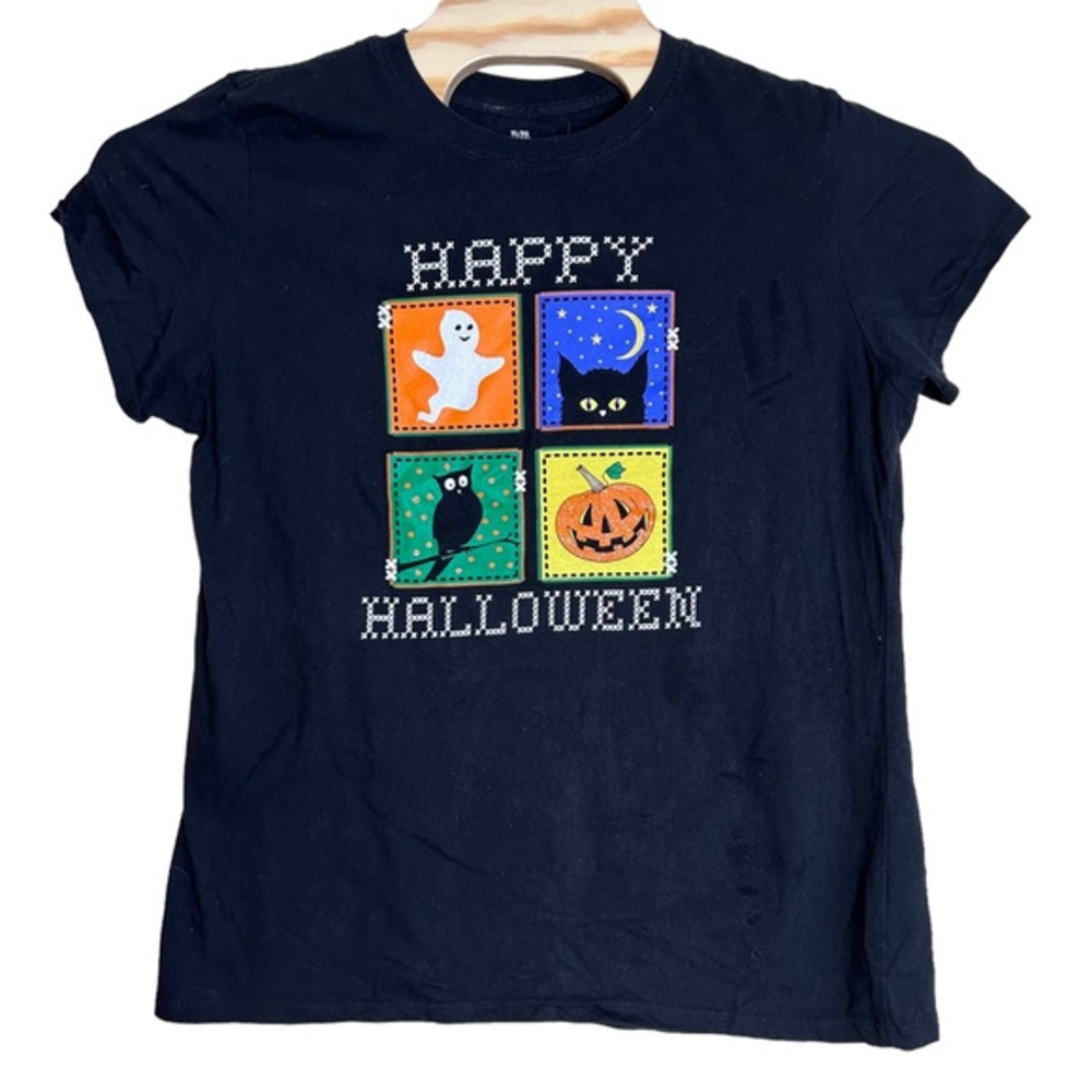 Happy Halloween‎ tee shirt ghost black cat owl pumpkin size XL